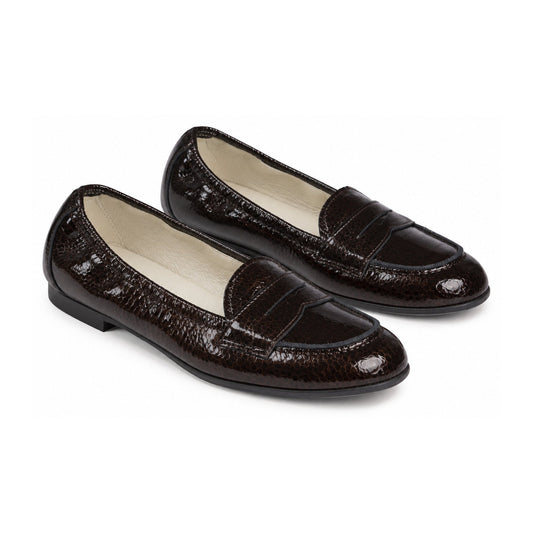 Brown Patent Leather Flat Loafer for Girl by London Kids