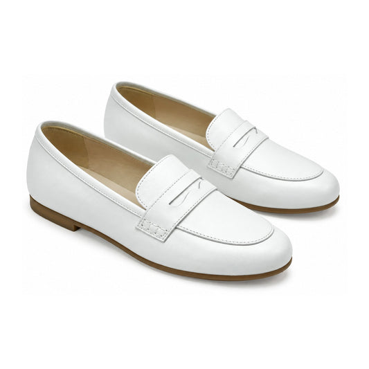 White Soft Leather Flat Loafer for Girl by London Kids