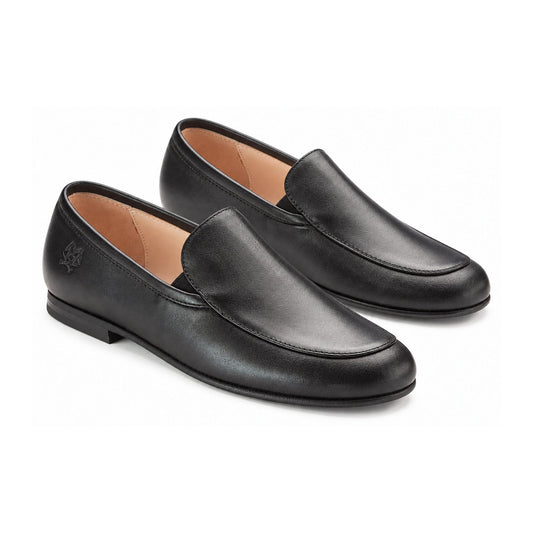 Classic Black Leather Boys Slip-on Loafers
