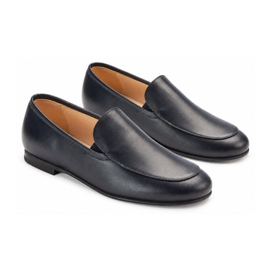 Navy Leather Boys Slip-On Dress Loafer