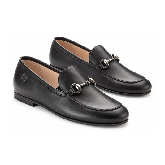 Black Soft Leather Flat Loafer for Boy by London Kids