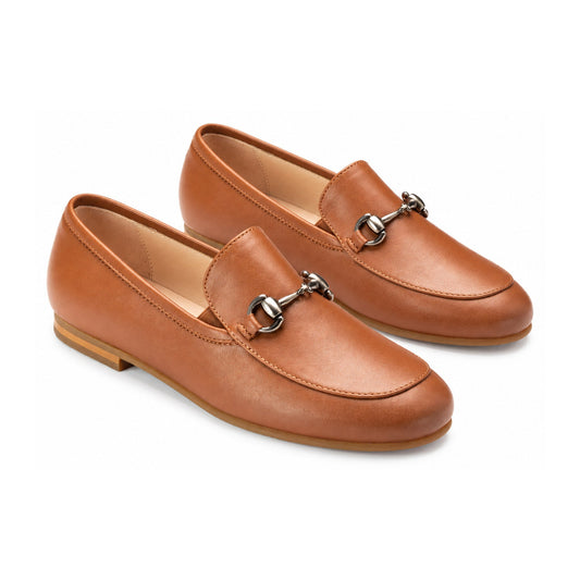 Tan Soft Leather Flat Loafer for Boy by London Kids