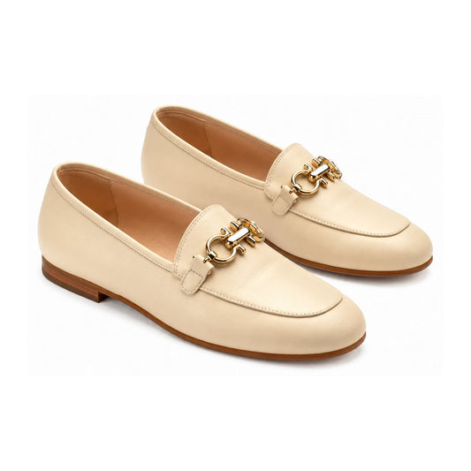 Beige Soft Leather Flat Loafer for Teen/Women by London Kids