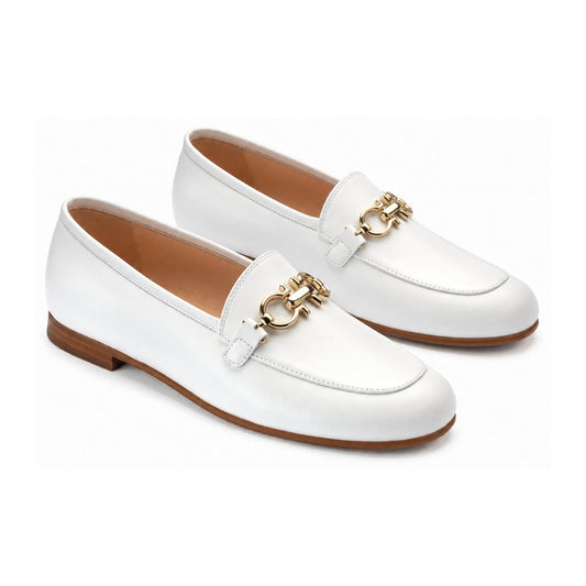 White Soft Leather Flat Loafer for Teen/Women by London Kids