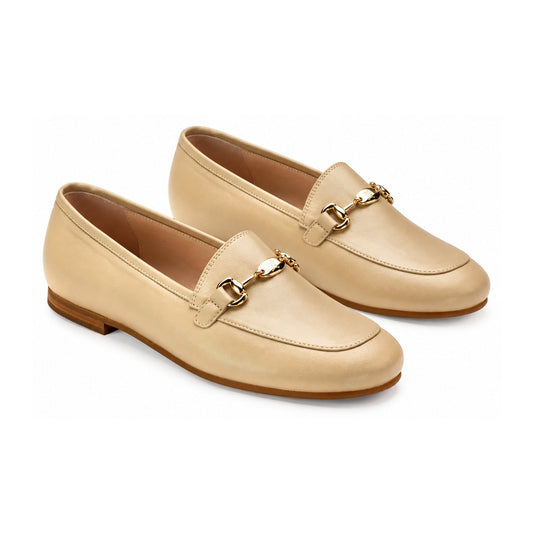 Beige Soft Leather Flat Loafer for Girl/Boy by London Kids