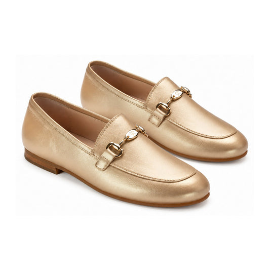 Gold Soft Leather Flat Loafer for Girl/Boy by London Kids