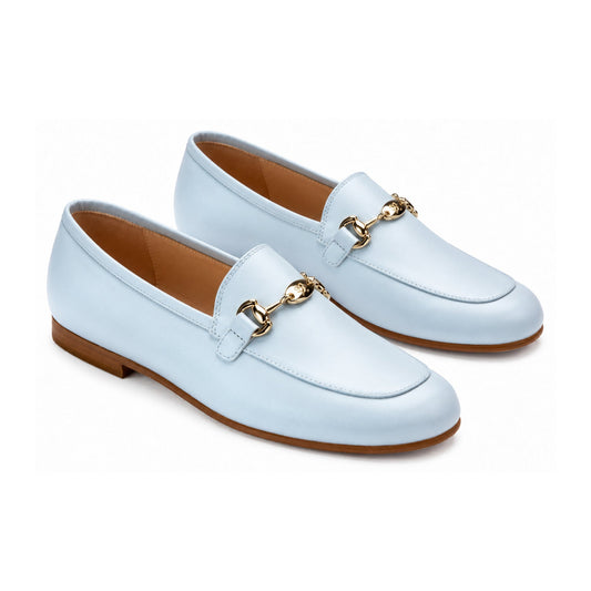 Blue Soft Leather Flat Loafer for Girl/Boy by London Kids