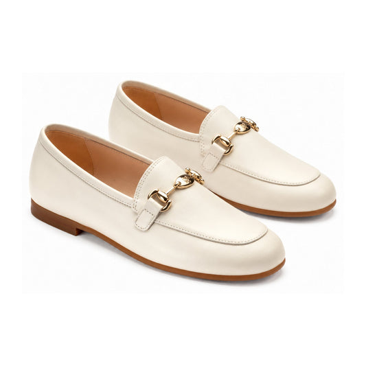 Cream Soft Leather Flat Loafer for Girl/Boy by London Kids