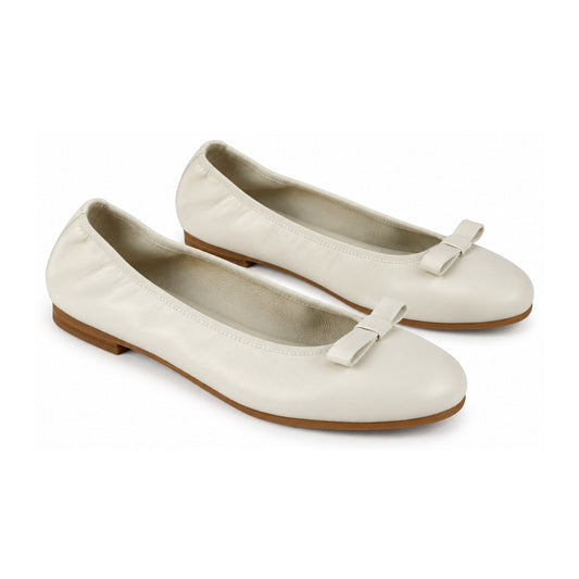 Cream Soft Leather Flats for Girl by London Kids
