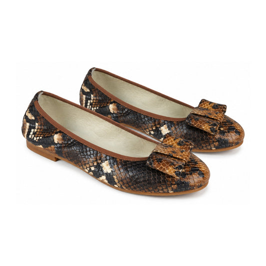 Brown Snake Leather Flats for Girl/Teen/Women by London Kids