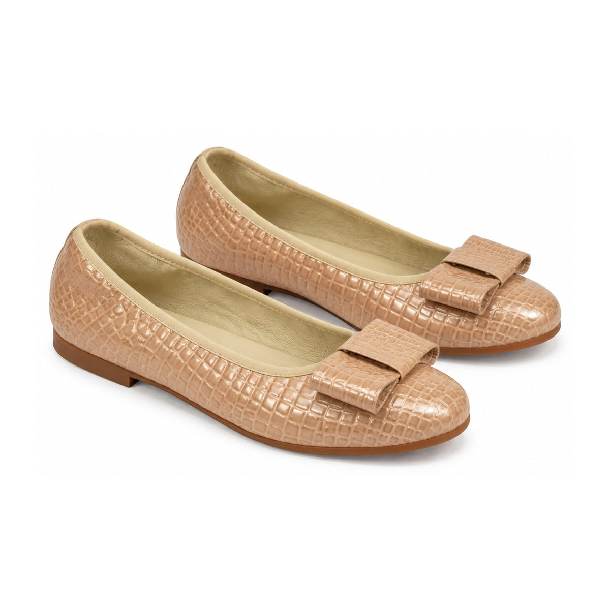 Beige Patent Leather Flats for Girls, Teens & Women by London Kids