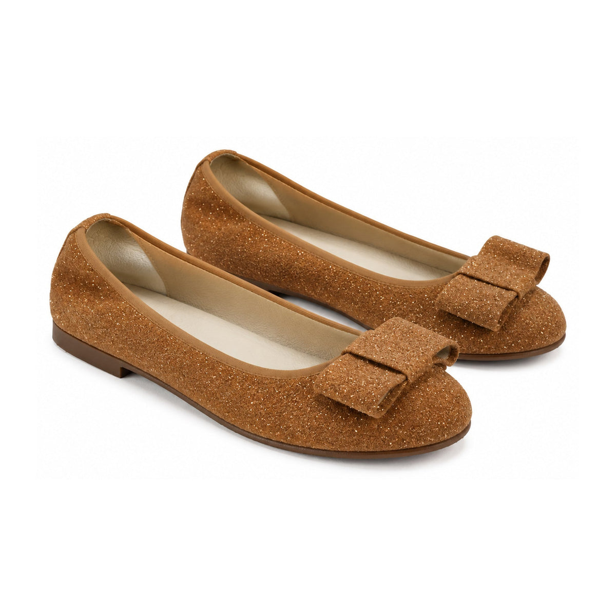 Tan Glitzy Flats for Girls, Teens & Women by London Kids