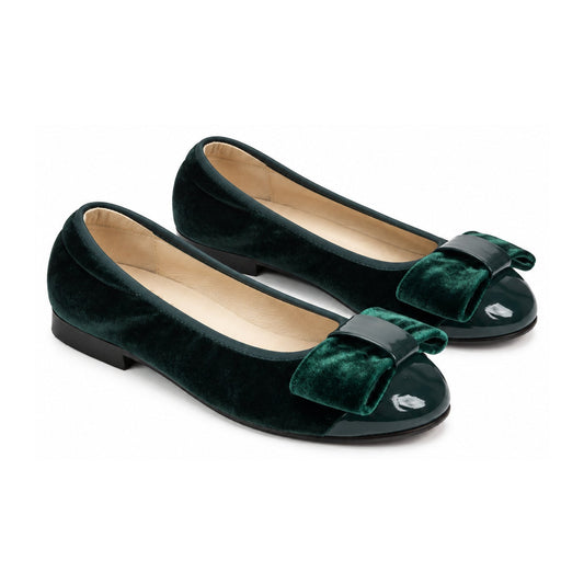 Green Velvet Flats for Girl by London Kids