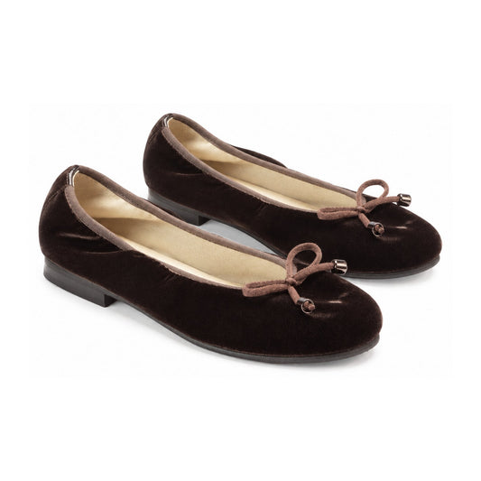 Brown Velvet Flats for Girl by London Kids
