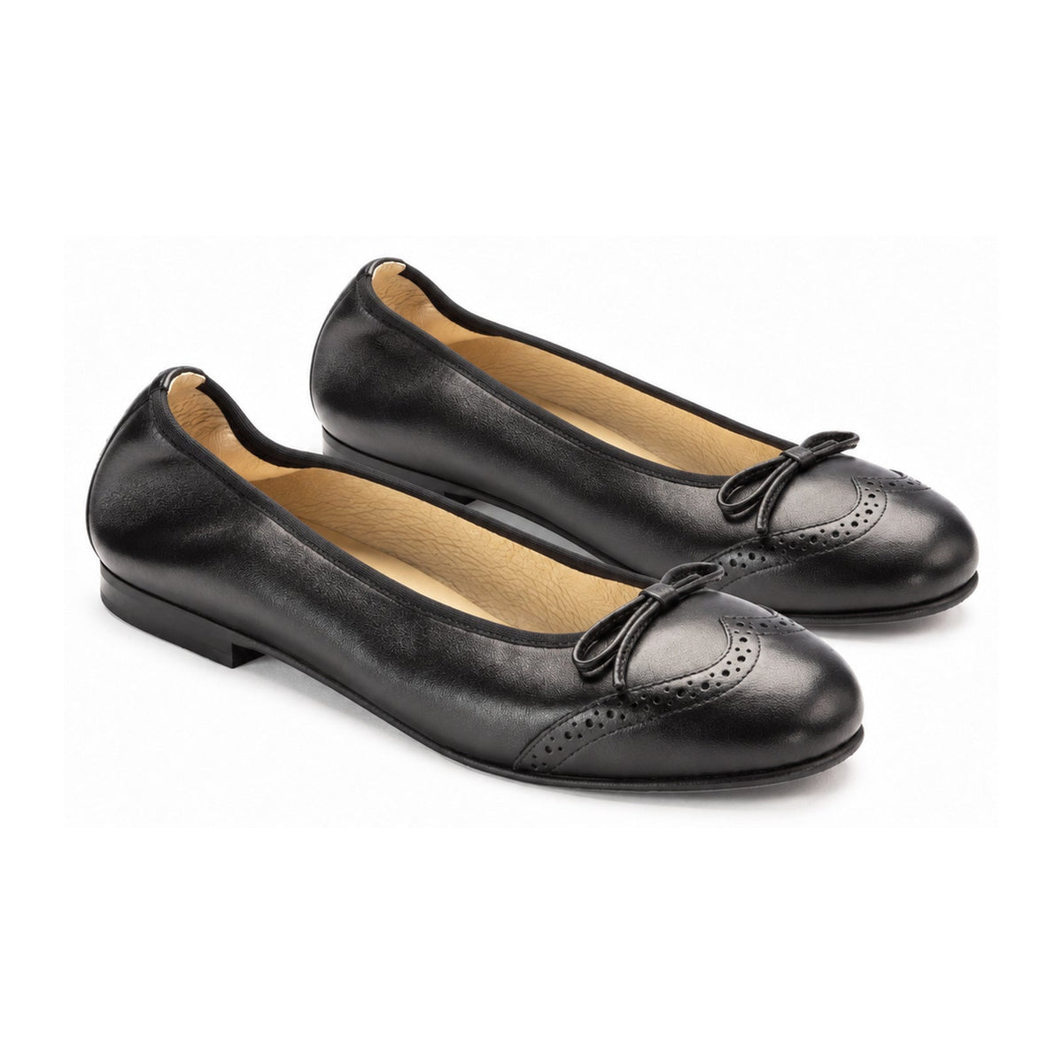 Black Leather Girls Bow Shoe