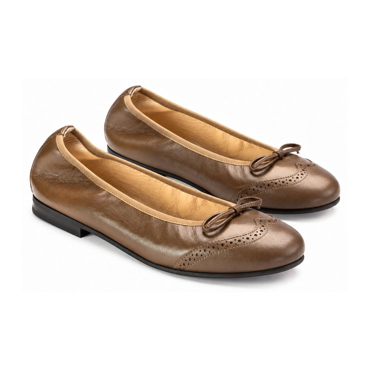 Carob Leather Girls Bow Shoe