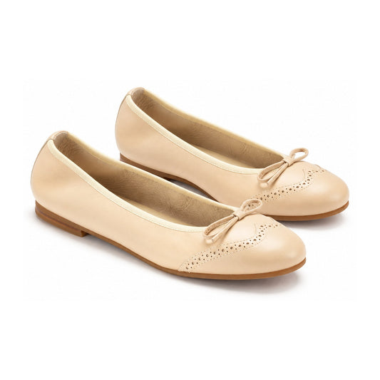 Cream Leather Girls Bow Shoe
