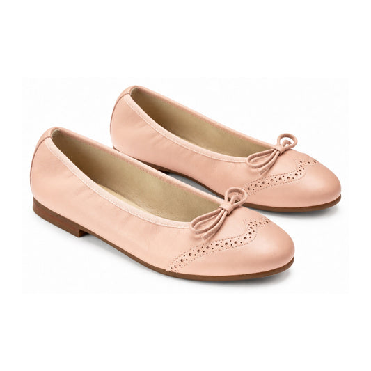 Soft Pink Girls Leather Bow Shoe