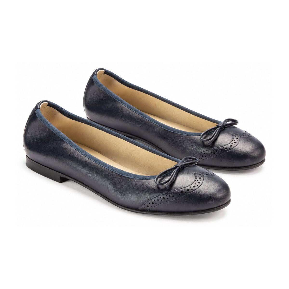 Navy Leather Girls Bow Shoe