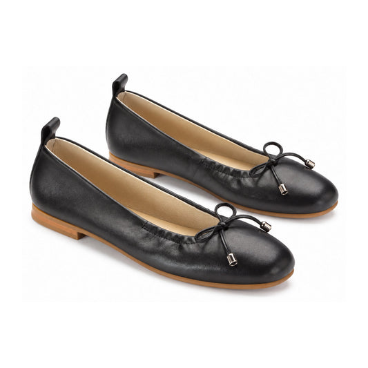 Black Leather Square Front Ballet Flat