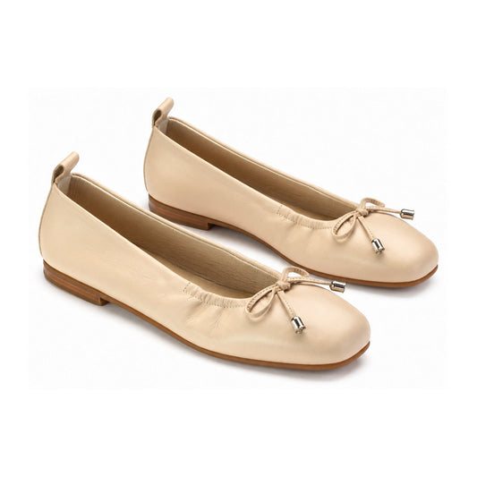 Cream Leather Square Front Ballet Flats