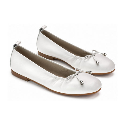 Off White Leather Square Front Ballet Flat