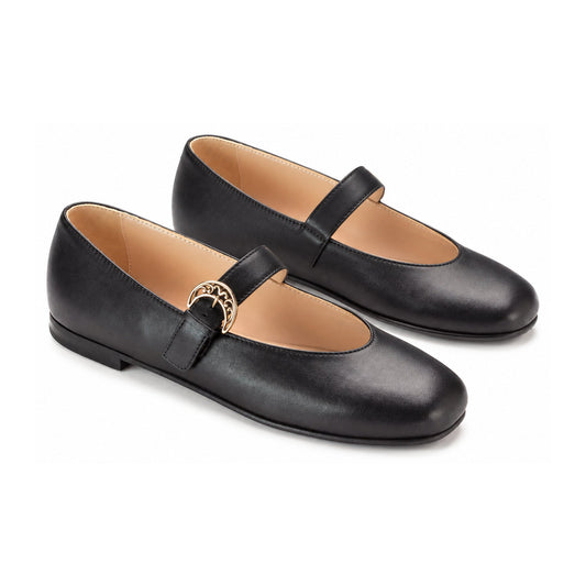Black Leather Teen Mary Jane Flats