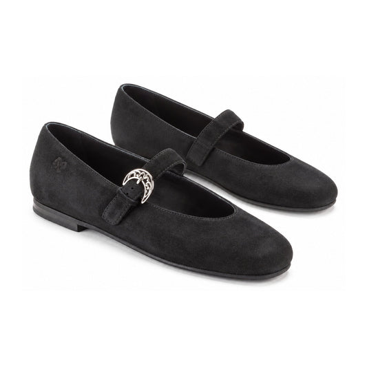 Black Suede Teen Mary Jane Flats