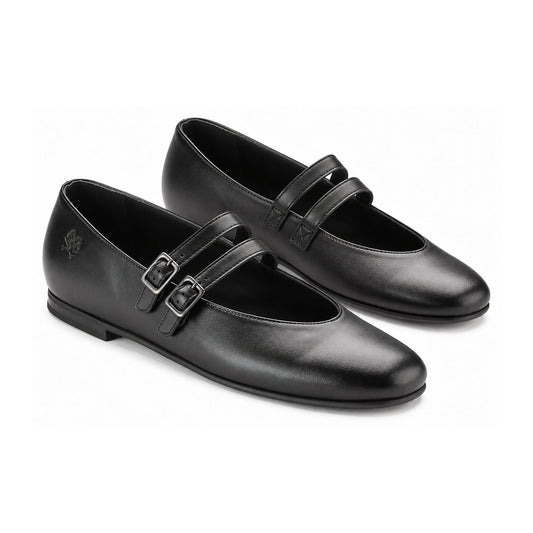Black Leather Teen Mary Jane Flats