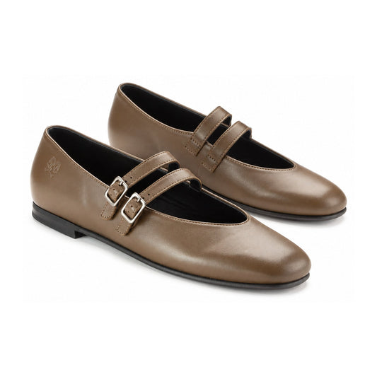 Carob Leather Teen Mary Jane Flats