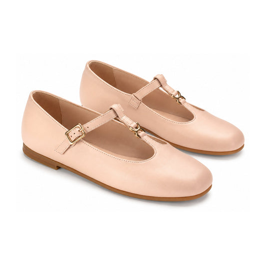 Soft Pink Leather Girlâ€™s T-Strap Dressy Shoes