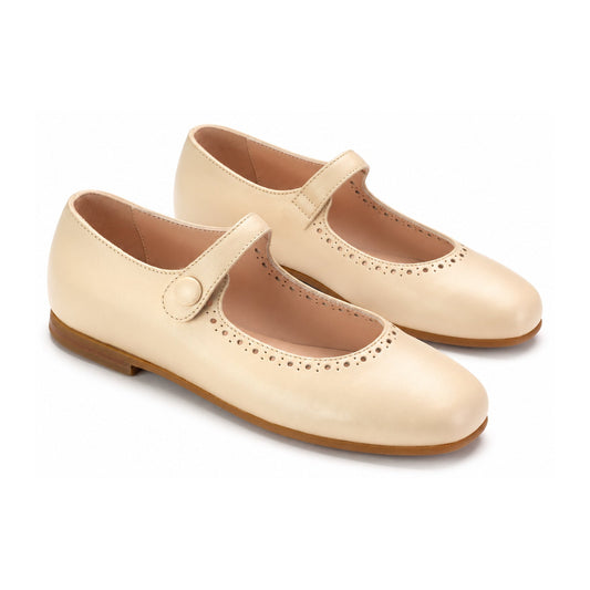 Cream Leather Girls Mary Jane Summer Dress Shoes