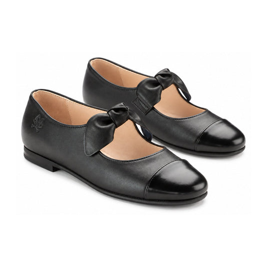 Black Leather Girls Mary Jane Strap