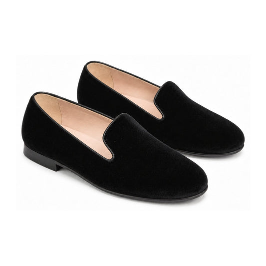 Black Velvet Smoking Loafer for Girl by London Kids