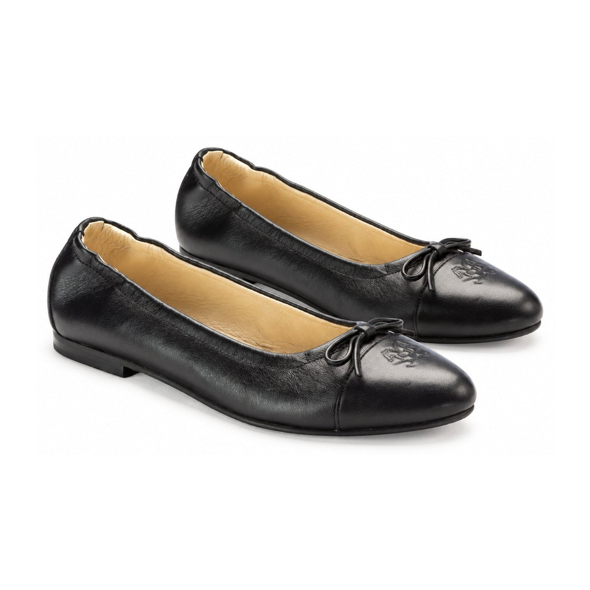 Black Leather Teens Bow Shoe