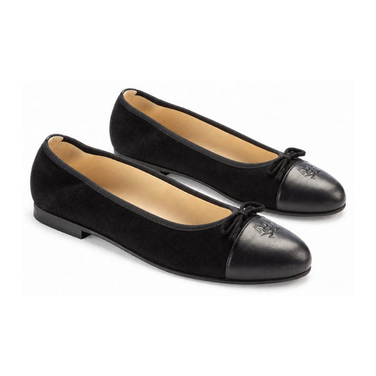 Black Suede Leather Tip Teens Bow Shoe