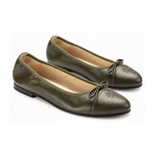 Green Leather Teens Bow Shoe