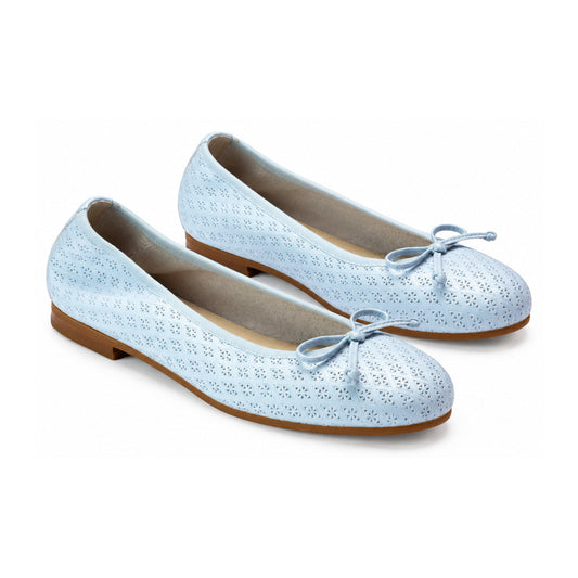 Light Blue Girls Bow Shoe Perforated Flats