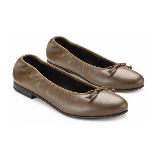 Carob Leather Girls Dressy Bow Shoe