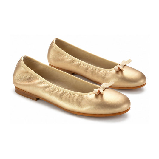 Gold Leather Girls Dressy Bow Shoe