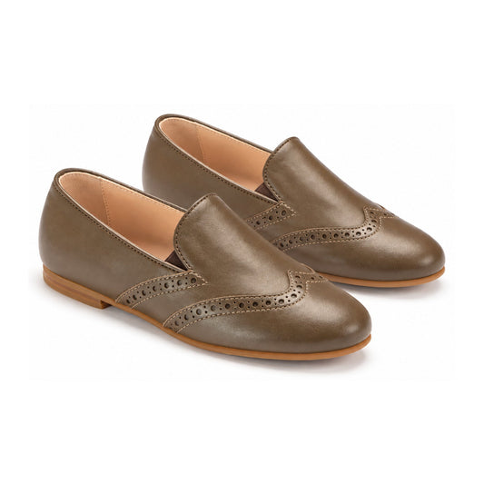Taupe Leather Boys Slip-On Dress Loafer