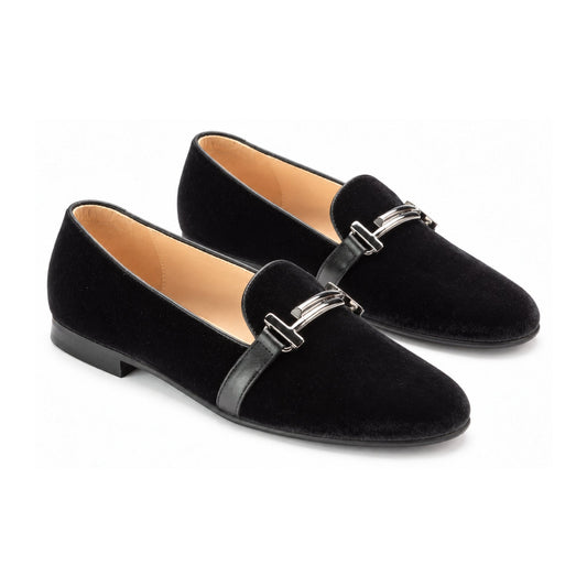 Black Velvet Smoking Loafer for Girl/Teen/Women by London Kids