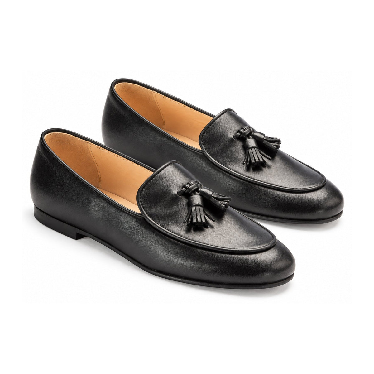 Black Leather Boys Slip-on Dress Loafer