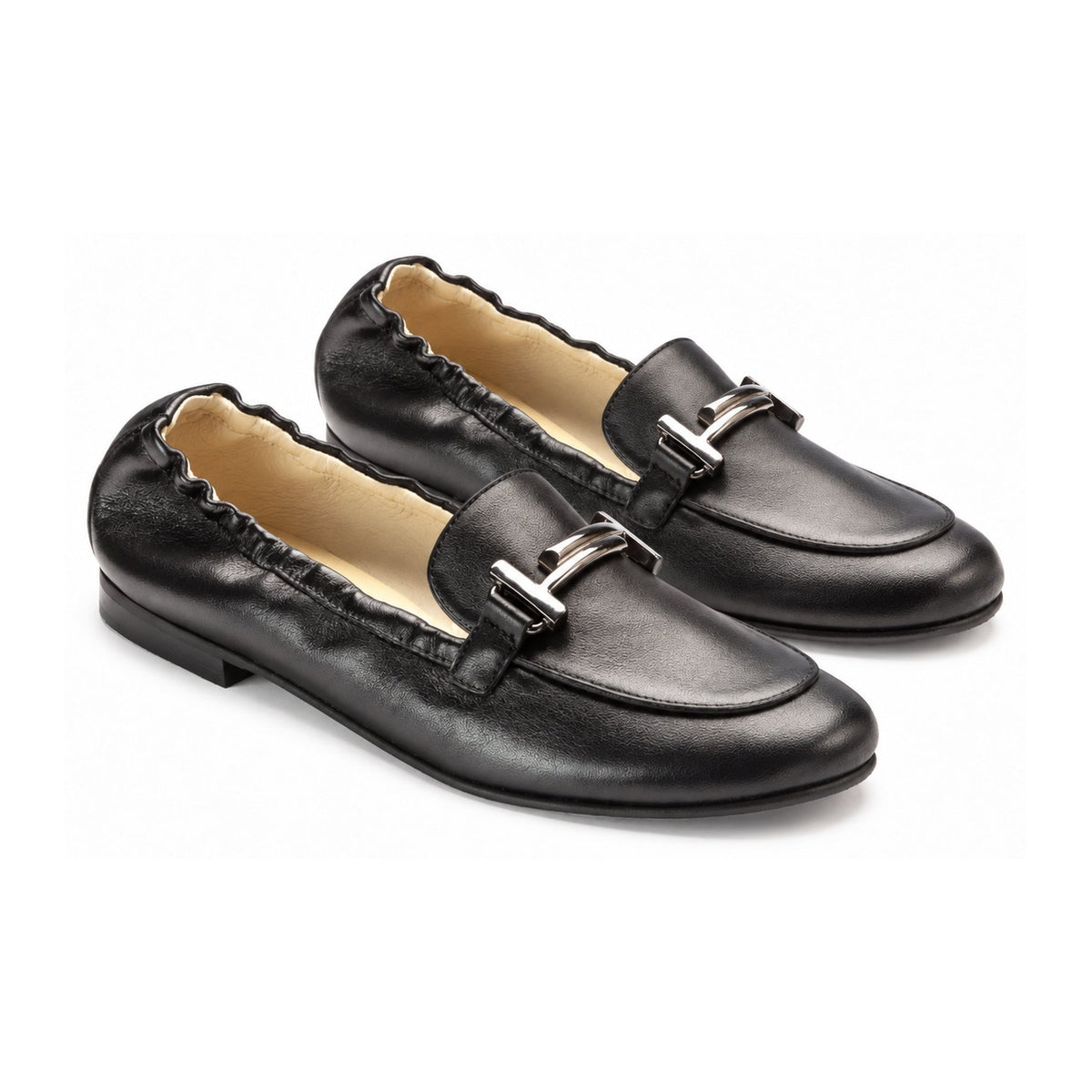 Black Soft Leather Flat Loafer for Girl by London Kids