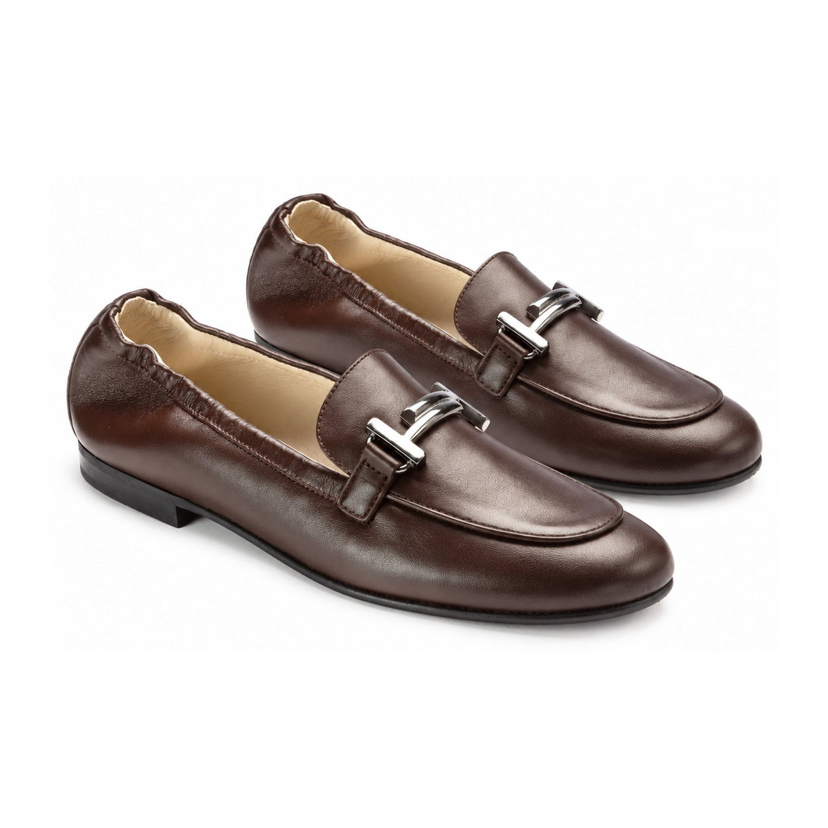 Brown Soft Leather Flat Loafer for Girl by London Kids