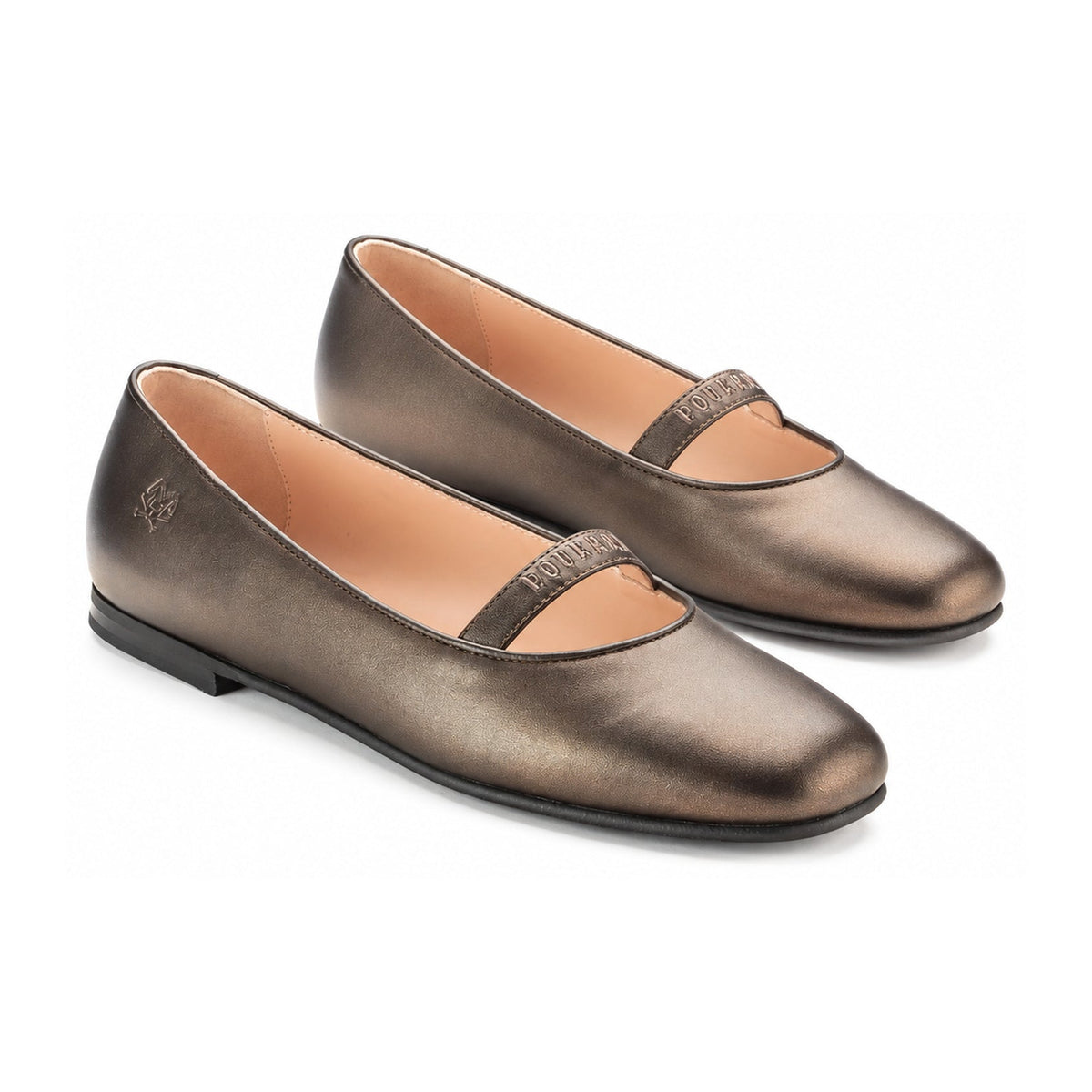 Bronze Leather Girls Open Flats