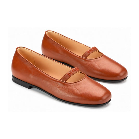 Wood Leather Girls Open Shoe Flats