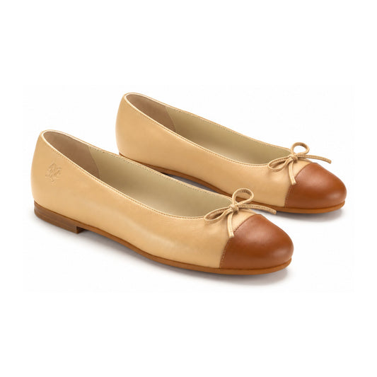 Cream Leather Teen Girls Summer Bow Shoe