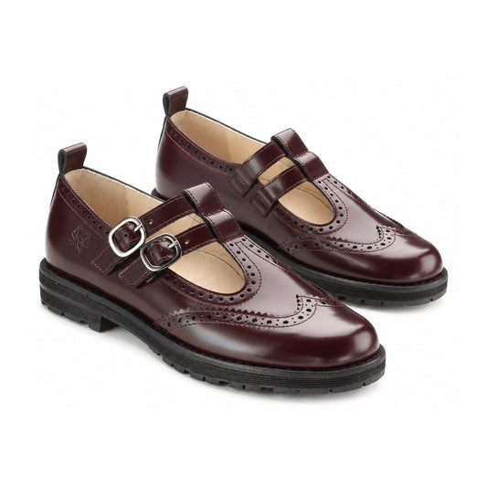 Bordo Polished Leather Girls T-Strap School Shoe