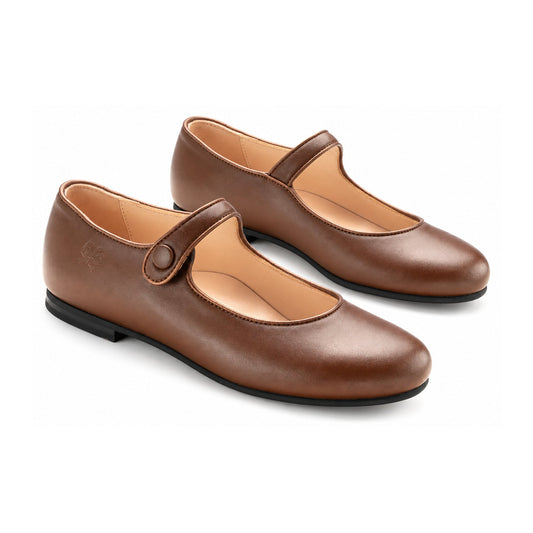 Brown Leather Girls Dressy Mary Jane